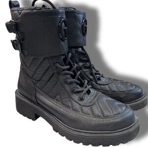 GUESS Quilted Black Combat Boots with Logo Strap – Size 7 M